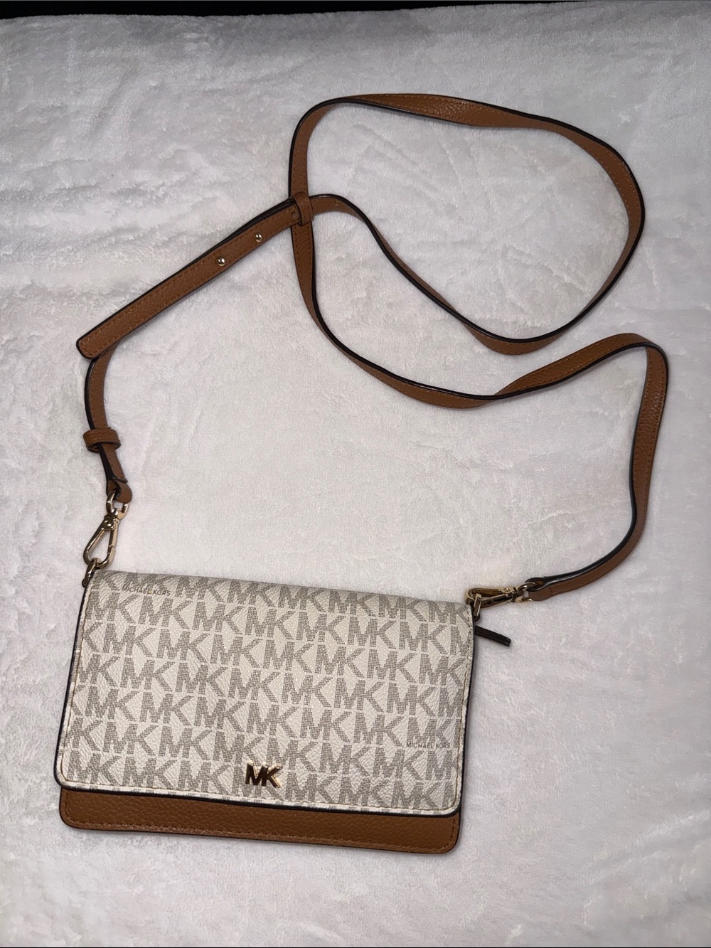 Michael Kors Vanilla and Tan MK Logo Crossbody